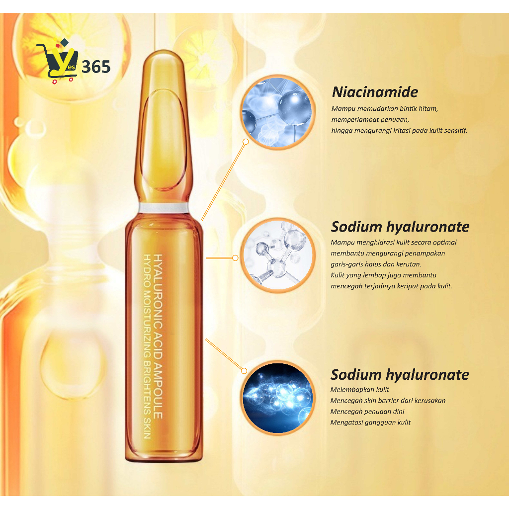 Hyaluronic Acid Ampoule Hydro Moisturizing Brightens Skin 24K Gold 1 Box Isi 7 Botol