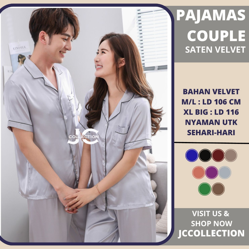 Piyama Couple Pasangan Lengan Pendek Satin CP - JCCollections