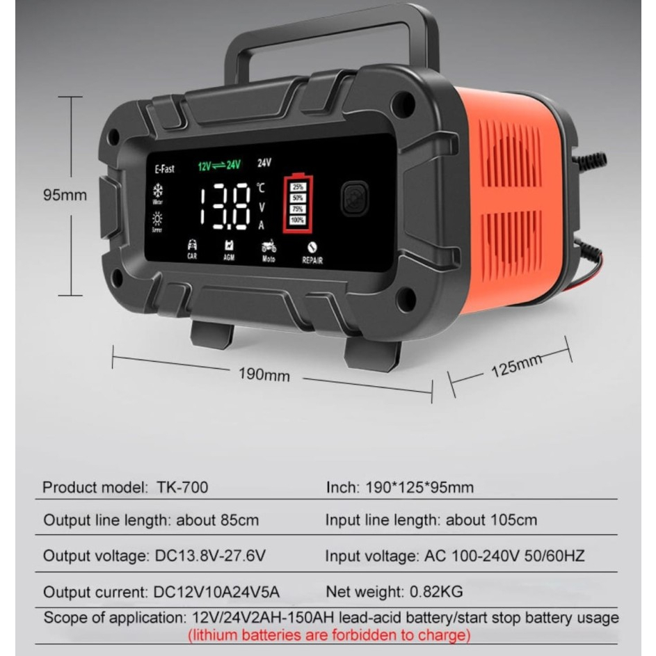 Efast car batterai 12V/24V Pulse Repair Charger Original Motorcycle