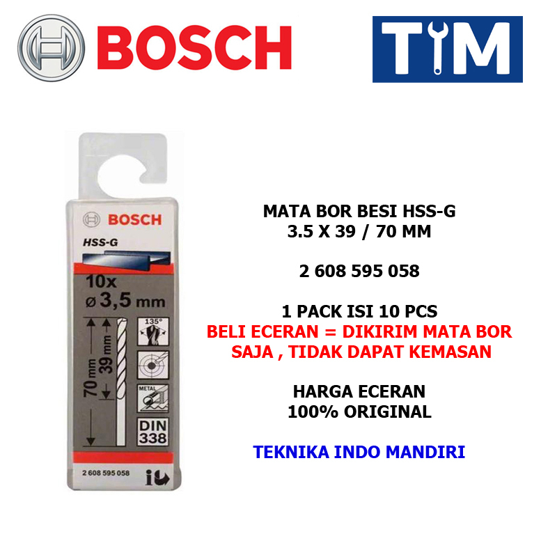BOSCH Mata Bor Besi 3.5 MM HSS-G / Metal Drill Bit 3.5 x 39 / 70 MM