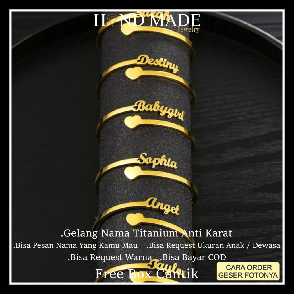 gelang nama titanium anti karat anak dewasa gelang bangle gelang titanium emas gelang titanium anti karat bracelet aksesoris fashion