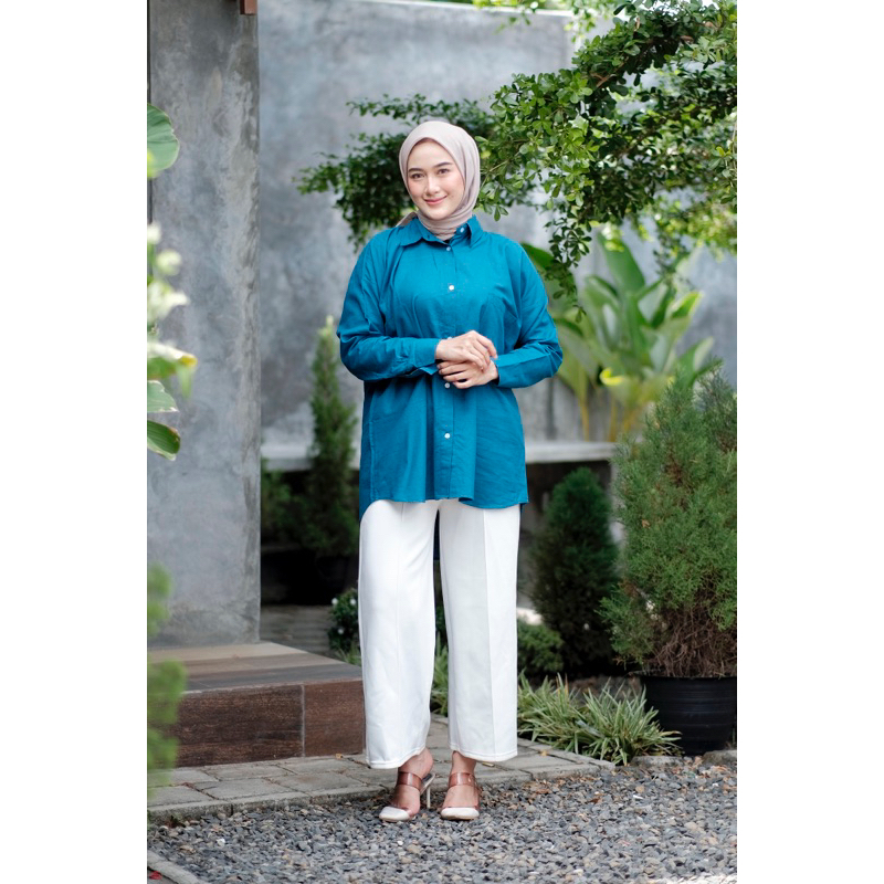 Kemeja Wanita Linen Oversize Olivia Shirt Linen Pocket