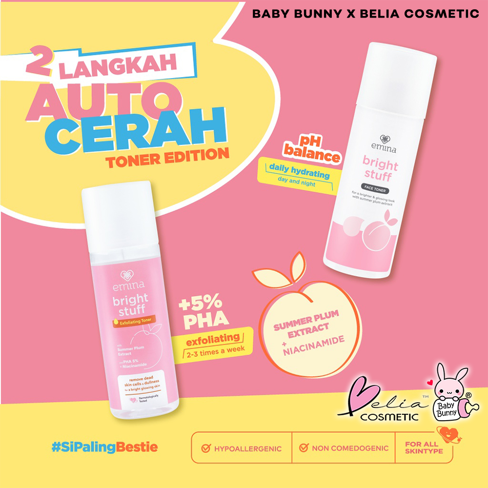 ❤ BELIA ❤ EMINA Bright Stuff Series | Acne Prone | Face Wash Scrub Whip Foam | Toner | Moisturizer | Tone Up | Serum Wajah | Sheet Mask | Loose Powder