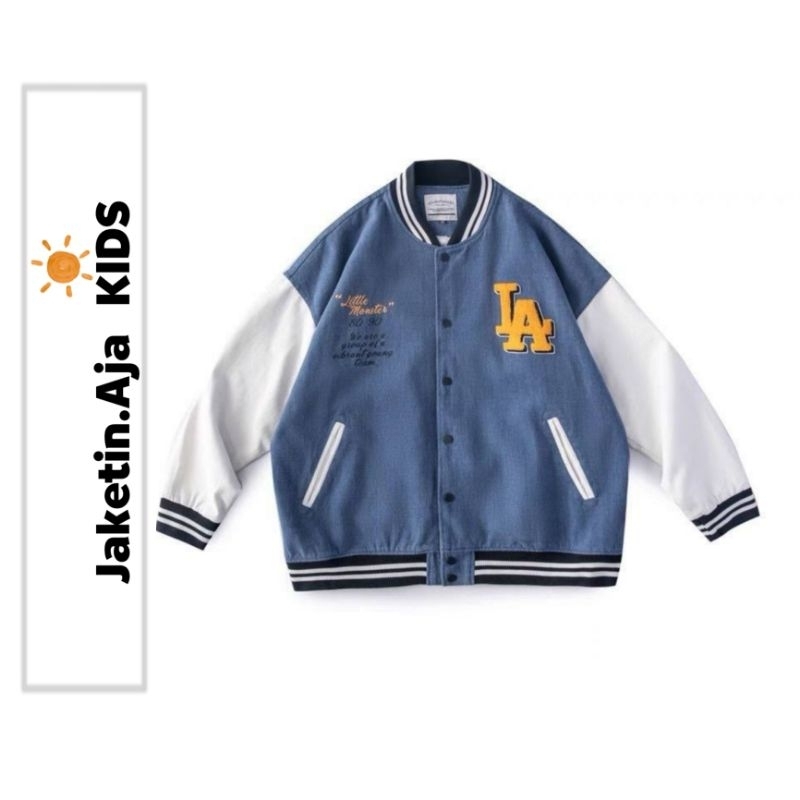 Jaket Varsity Anak LA Baseball Kids Unisex (0.5th - 18th) Jaket Bomber Kancing GIRL BOY 1 2 3 4 5 6 7 8 9 10 11 12 13 14 15 16 17 18 Tahun FLeece Unisex Jacket KIDS Mix Kombinasi 2 Warna Two Tone Street Style Hip HOP Korean Style Denim Hitam Putih Biru