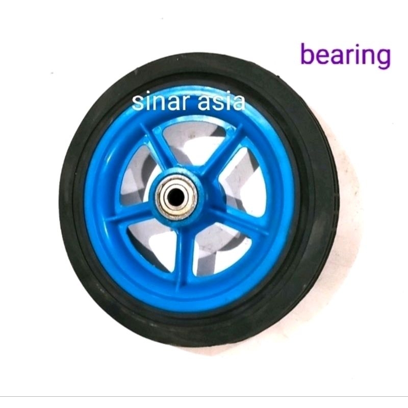 Roda belakang tricycle ( ban karet + velg plastik) per pcs - diameter as lubang 1cm &amp;  lebar velg 14.5cm