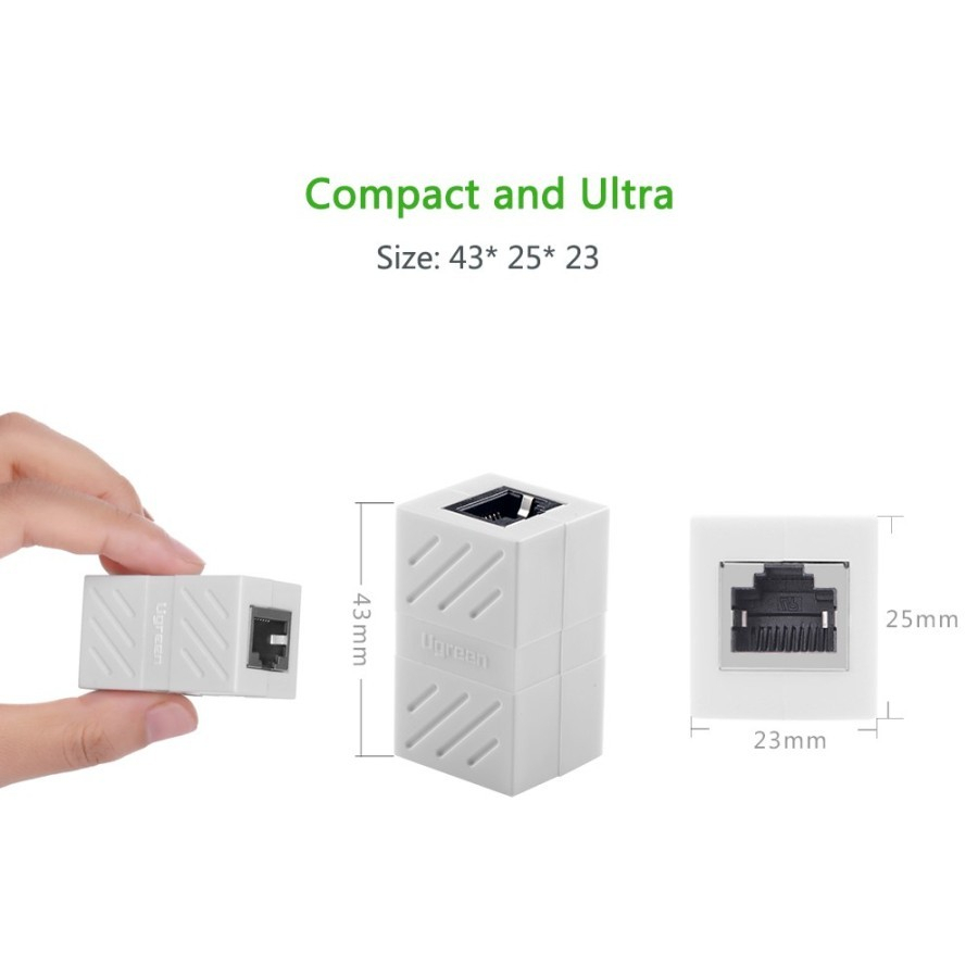 UGREEN Adapter Converter Ethernet Network Barel UTP RJ45 Coupler Konektor Cat 5E 6 7 Female To Female 20390