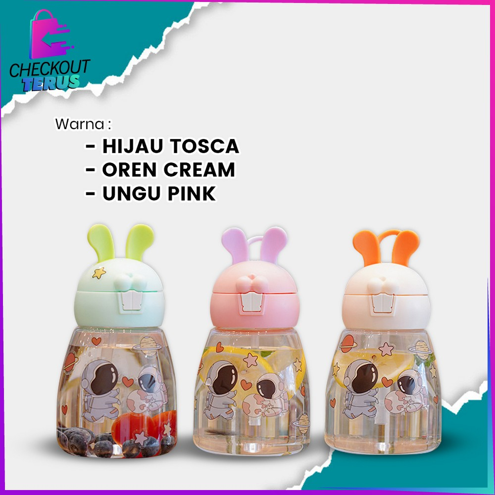 CT C829 Botol Minum Anak 550ML Motif Kelinci Tempat Minum Anak dengan Sedotan Botol Air Minum Bunny Anak Tali Panjang Anti Tumpah