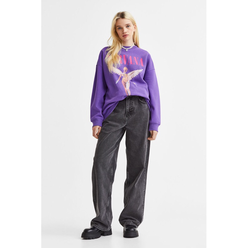 (6.6) Crewneck Sweater H&amp;M Nirvana in Utero Purple Sweatshirt HnM Pria Wanita