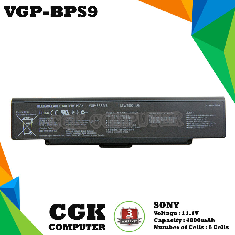 Baterai Laptop Sony Vaio VGN-AR VGN-CR VGN-NR VGN-SZ VGP-BPS9 BLACK
