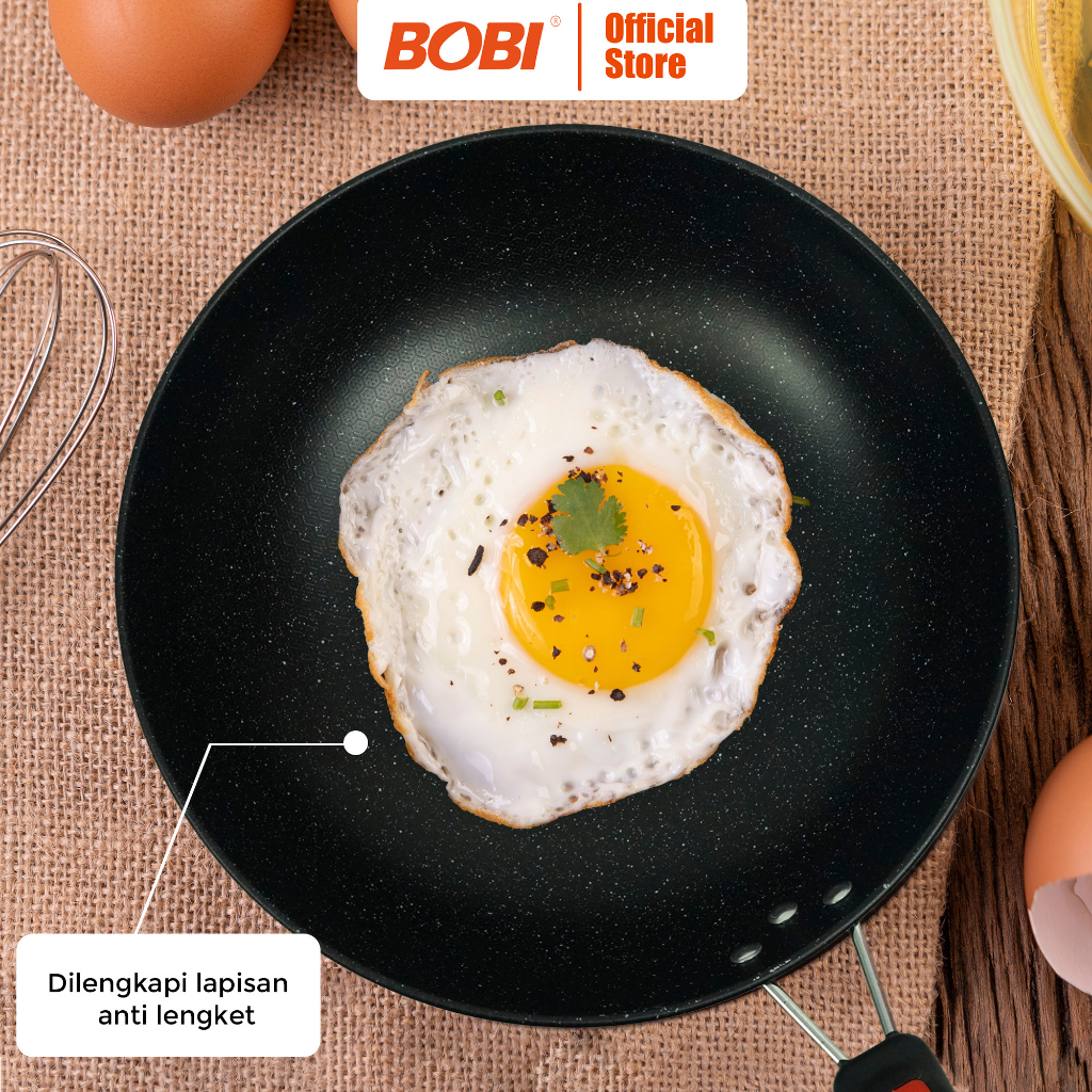 BestPromo Bobi - Teflon Panci Penggorengan 31 Cm / Wajan Penggorengan Anti Lengket Wok Pan / Teflon