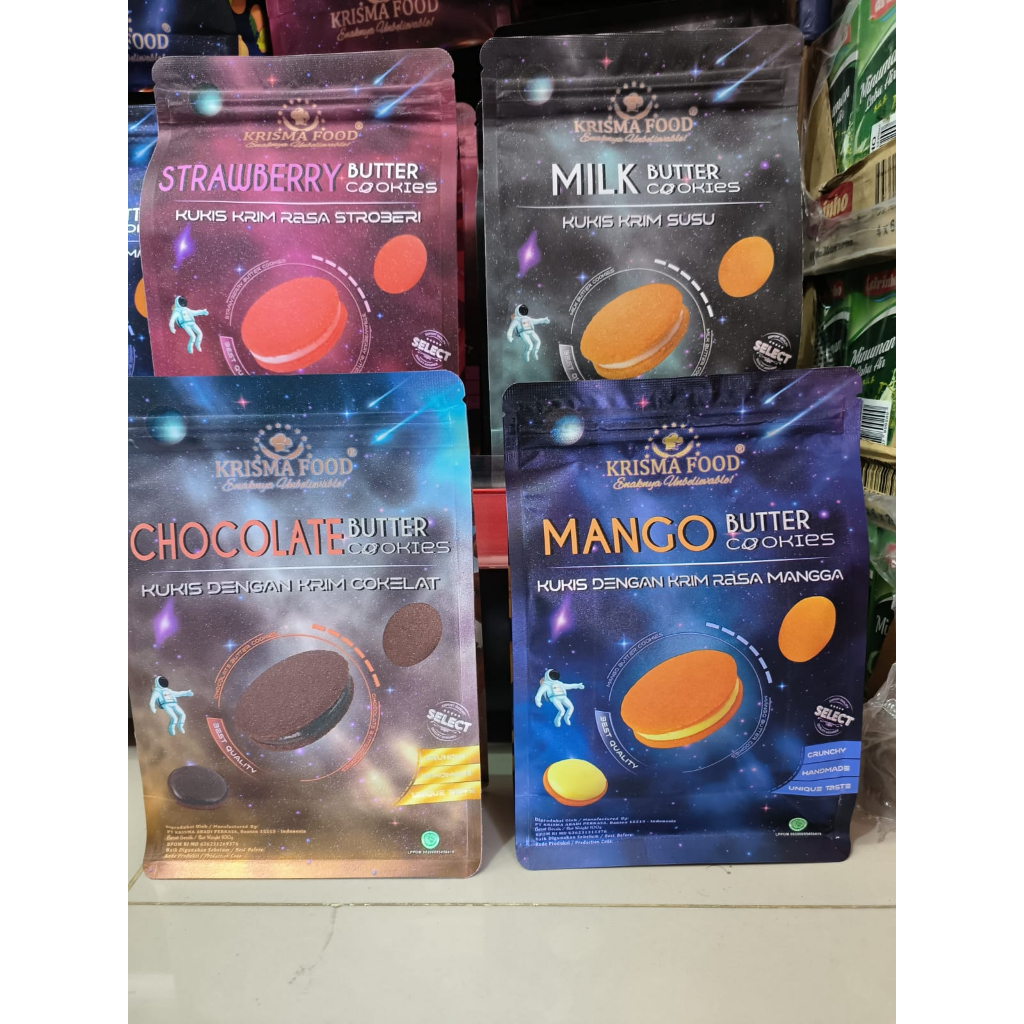 

halal - Krisma Food 100gr Cheese Mango Blueberry Chocolate Kukis Krim Keju Rasa Mangga Blue Beri Cokelat Coklat Krismafood Macaroon