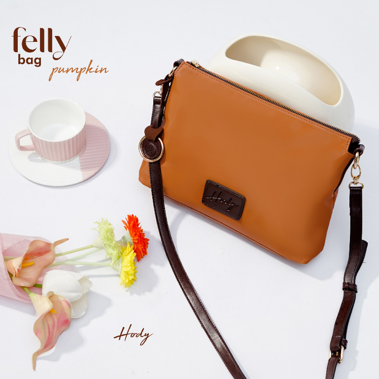 Tas Wanita Selempang Kekinian HODY Felly Bag Sling Bag Premium Waterproof PUMPKIN Labu Orange Oranye