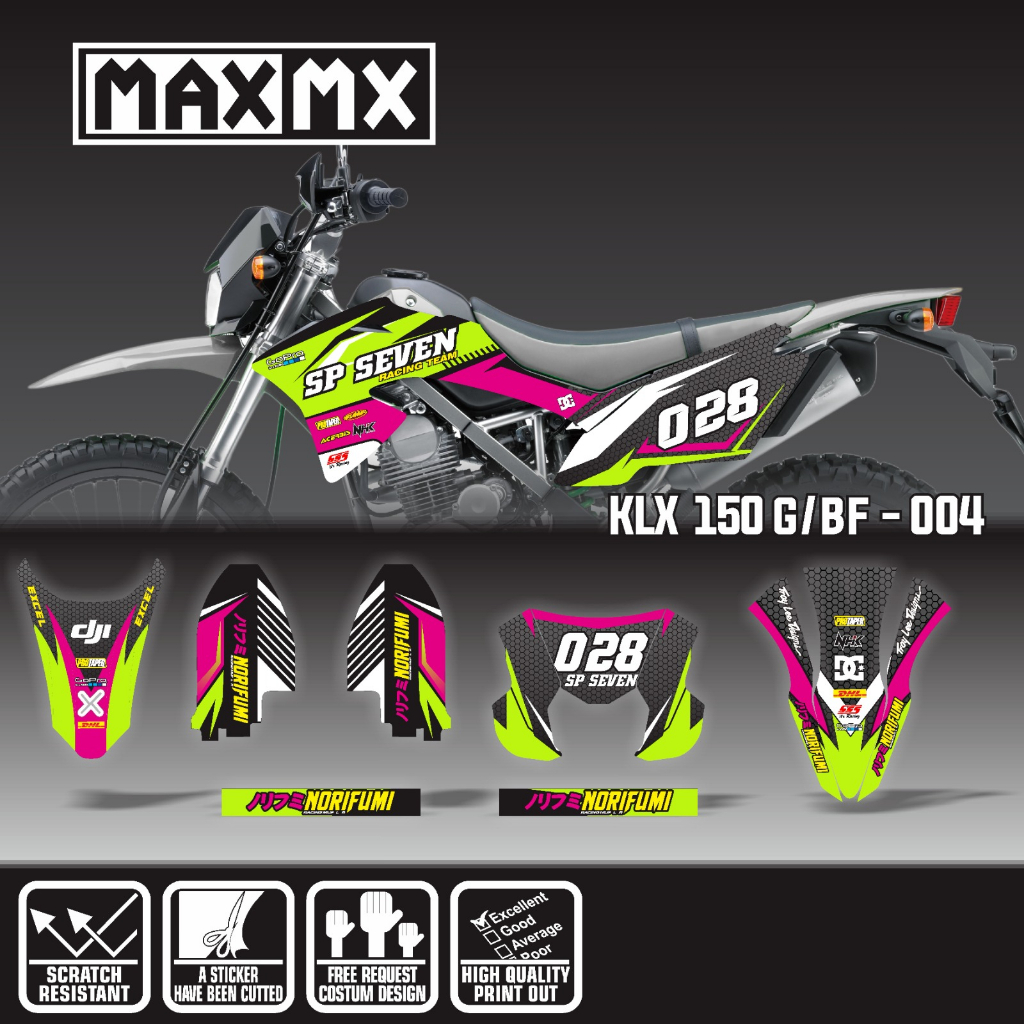 decal decal stiker klx 150 bf dekal stiker variasi striping custom fullbody motif hitam hijau ungu