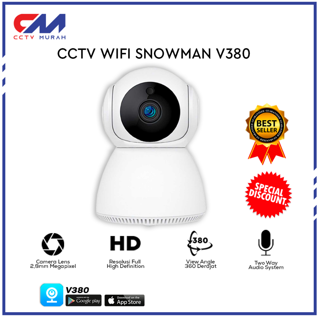 Camera CCTV IP/Wifi V380 Snowman 2MP Full HD Resolusi 1080p, Motion Tracking App V380