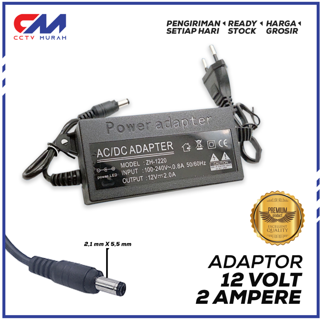 Adaptor 12V/2A ZH-1220 Tegangan Murni Kualitas Bagus