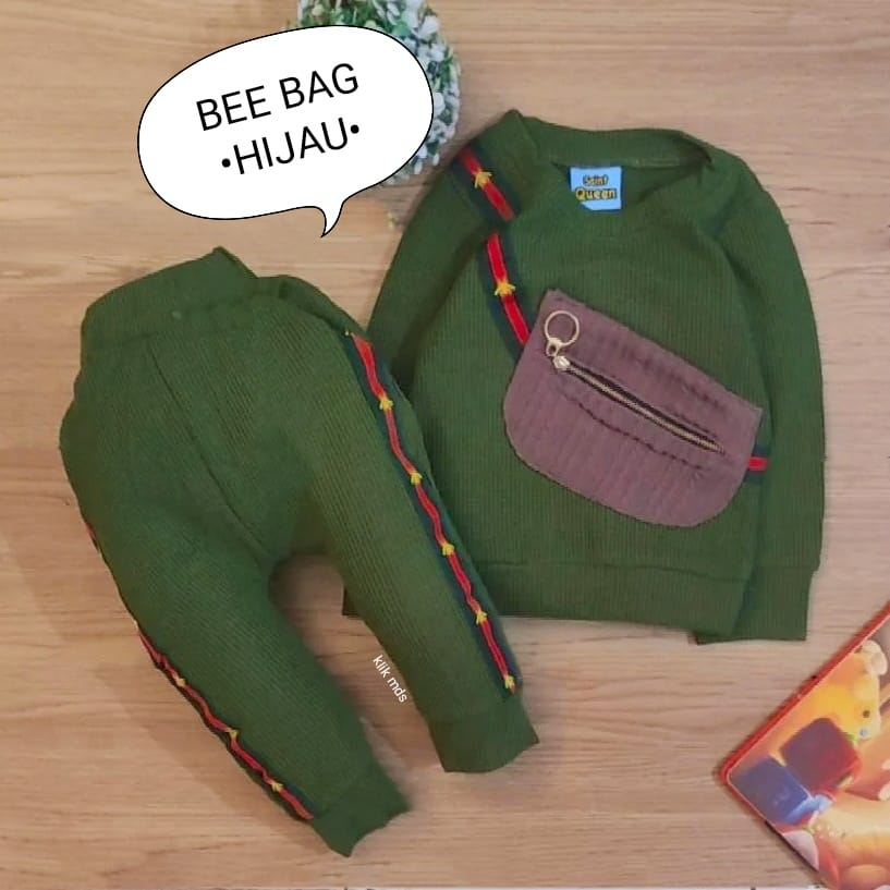 Setelan Anak Cowok - Baju Bayi Laki - Laki Model Sweater Tangan Panjang Celana Panjang Motif Bee Bag Usia 6 Bulan- 4 Tahun