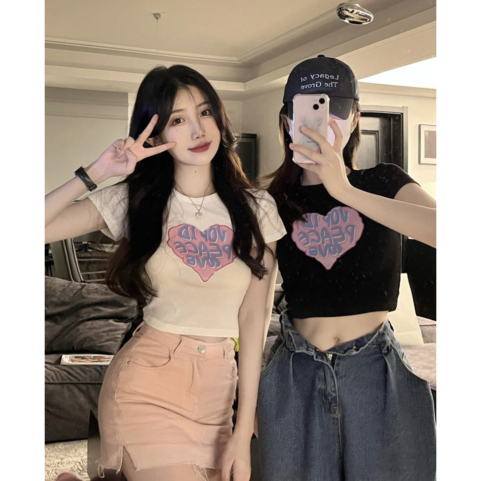 TJM BJ377 Baju Atasan Crop Top Lengan Pendek Kaos Wanita Kekinian Fashion Korean