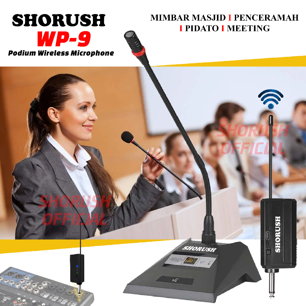 Shorush WP 9 Microphone Podium Wireless Mic Meja Conference untuk Imam Mimbar Masjid Pidato Penceramah Meeting