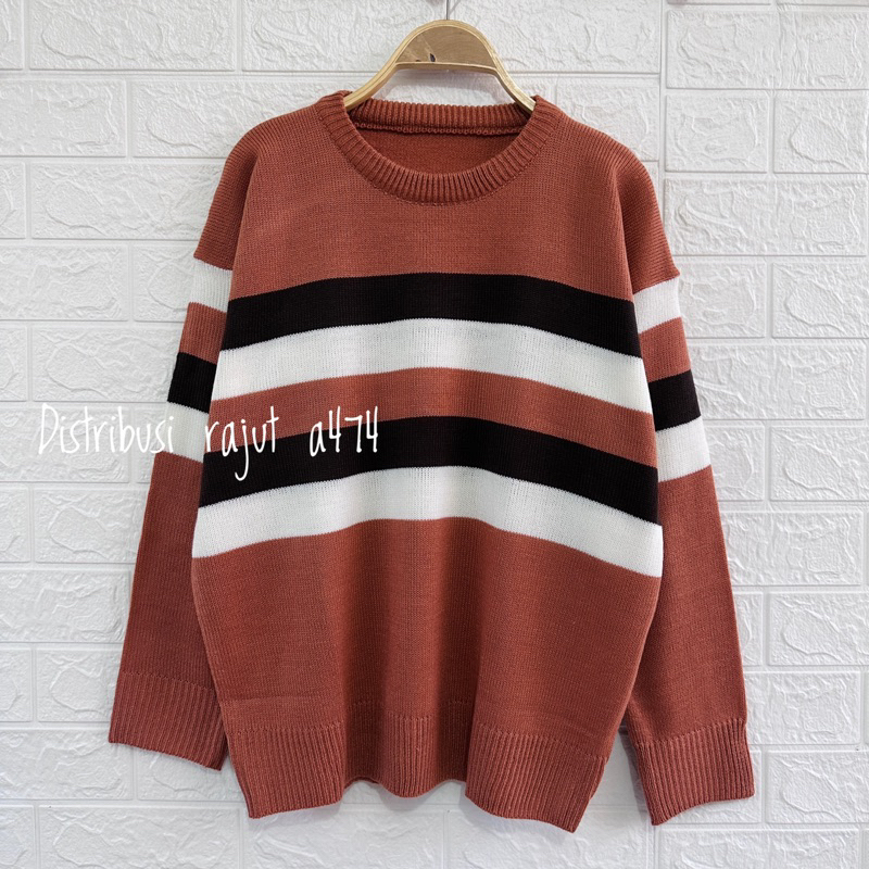 YAUMA SWEATER RAJUT OVERSIZE MOTIF STRIPPE BLASTER ATASAN LENGAN PANJANG