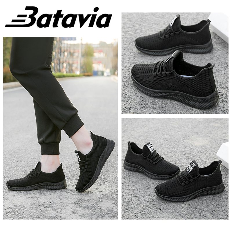 Batavia Sepatu Olahraga Pria Slip-On Tenun Terbang Mempesona Asli Sepatu Warna Solid Sepatu Keren Sepatu Ringan Sol Lembut Sepatu Pria B36