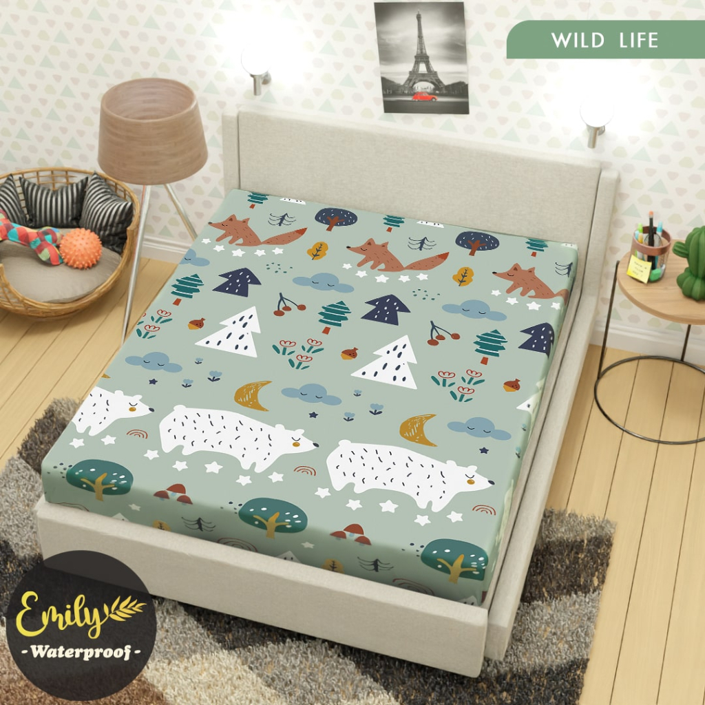 Sprei Waterproof aestetik WILD LIFE Anti Ompol Anti Air size UKURAN 90 100 120 160 180 200