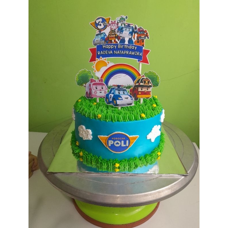 Topper kue ulang tahun robocar poli poly custom nama