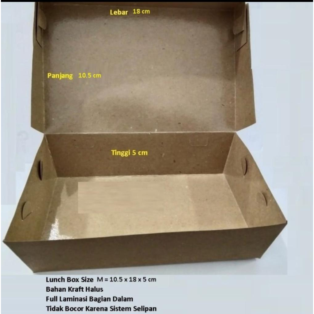 

Paper Lunch Box M (18x11x5) - Dus Kraft Medium Full Laminasi Anti Air Dos Bungkus Makan Take Away