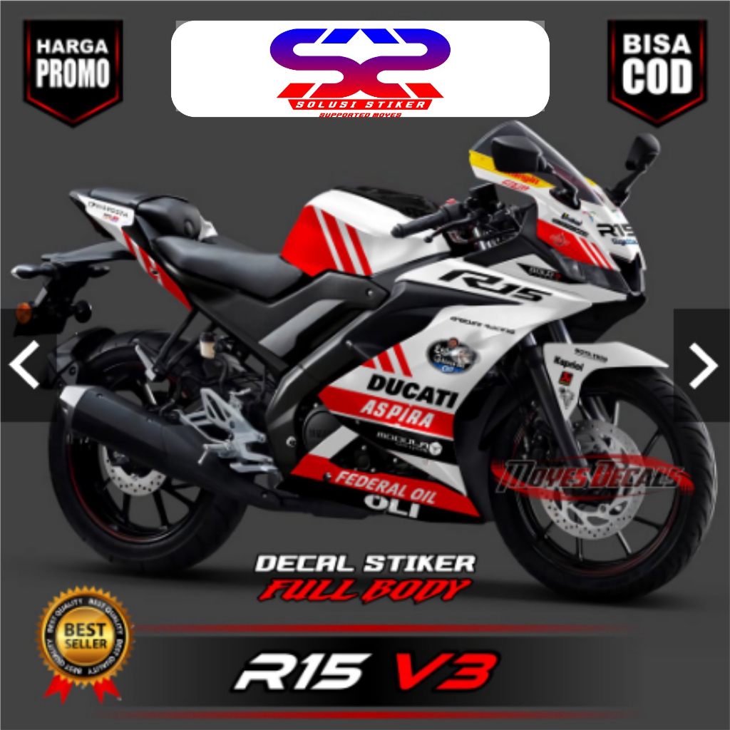 [COD]Sticker Decal R15 V3 MotifRacing Putih FullBody Decal Yamaha R15 V3