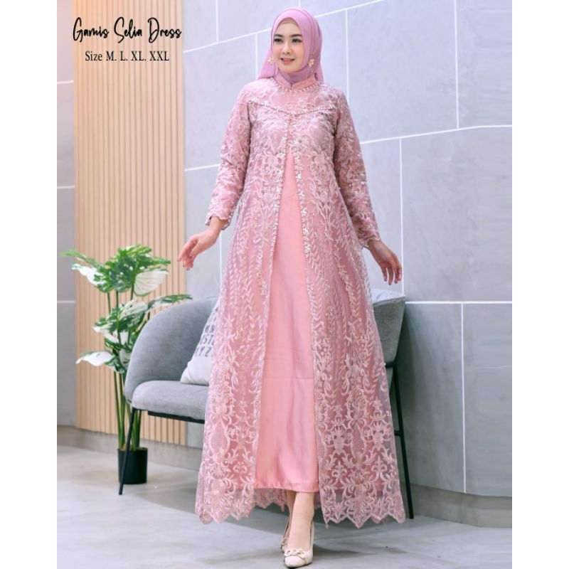 Gamis Selin Dress Kombinasikan Satin Valvet Payet Mutiara / Gamis Pesta / Gamis Tile / Gamis Kondangan / Gamis Mutiara / Gamis Seragaman / Gamis / Gamis Brokat / Gamis Lamaran