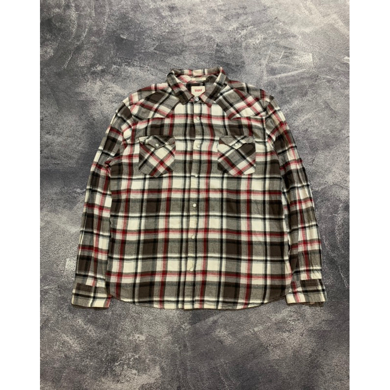 Kemeja Flannel Levis Double Pocket Kancing Batu