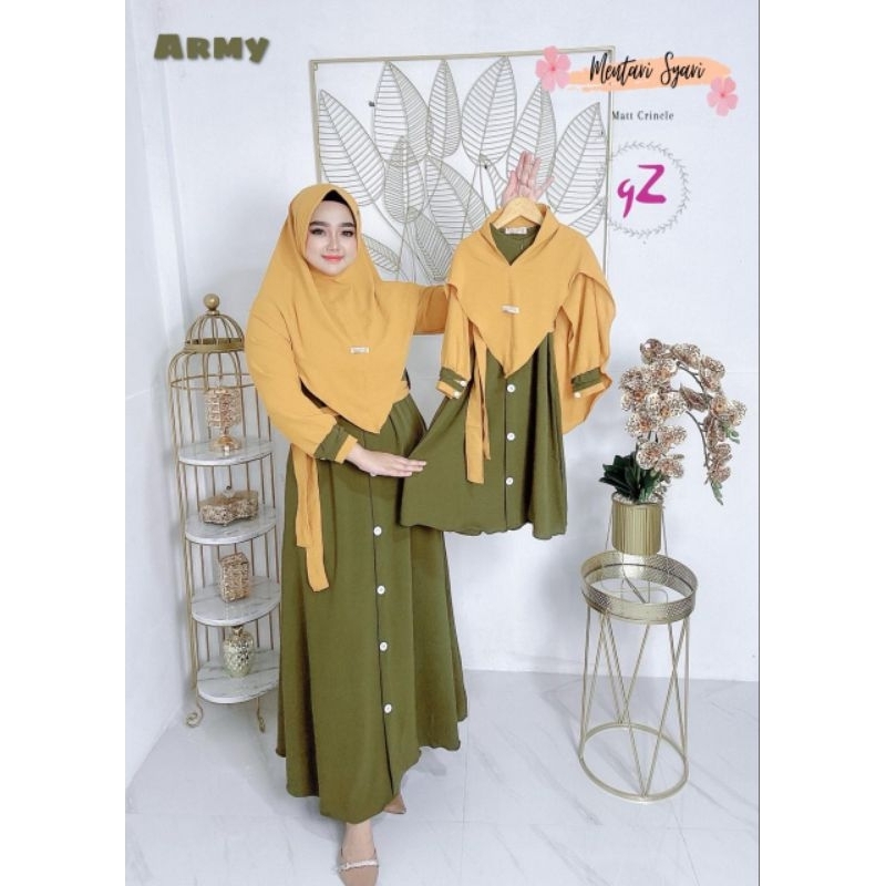 GAMIS/DRESS CRINCLE SET JILBAB COUPLE IBU DAN ANAK ORI BY GWENZA (HARGA ECER)