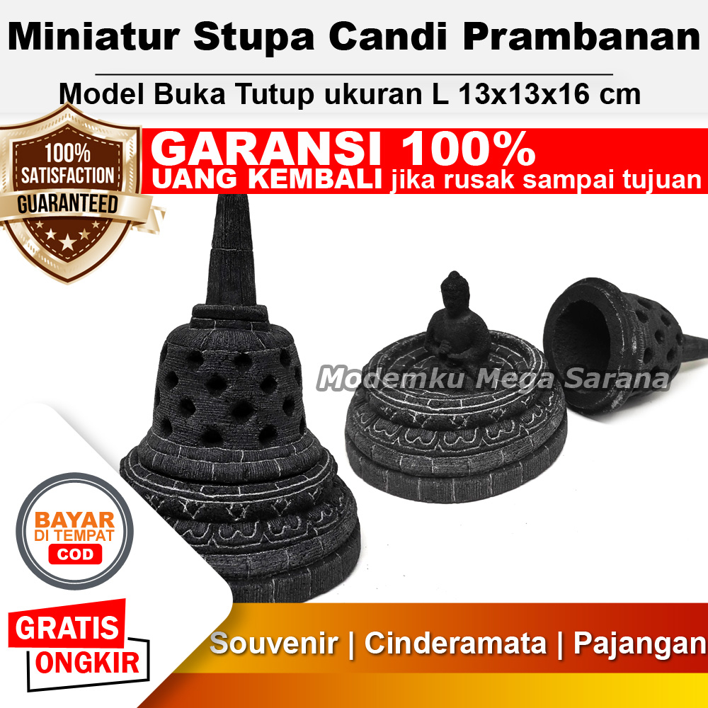 Miniatur Stupa Candi Borobudur - Patung Budha Ukuran L Buka Tutup - 13x13x16 cm