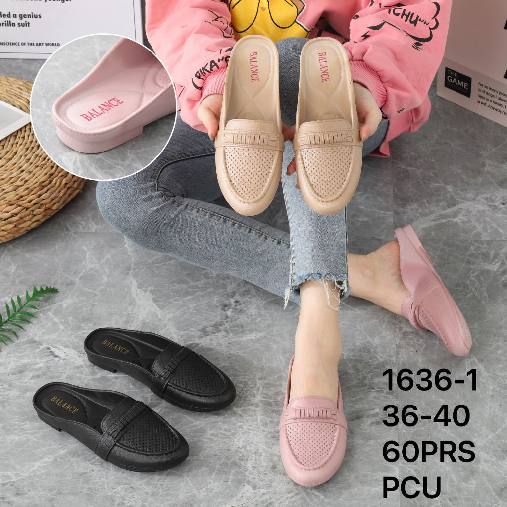 SANDAL SEPATU IMPORT WANITA BAHAN KARET 1636 BLC