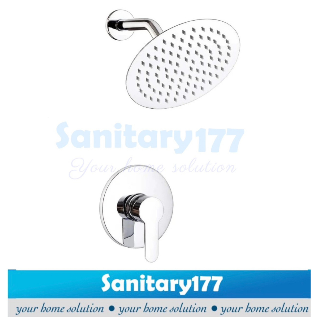 bundling wall shower stainless 10inci dan stop kran tanam panas dingin set complete mixer