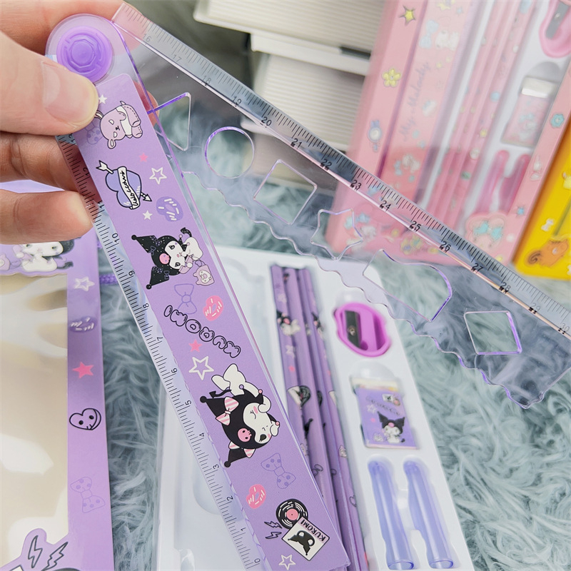 (8pcs) set alat tulis sanrio /alat tulis 8 in 1 pensil penghapus penggaris rautan cinnamorooll kuromi melody/ kado anak sekolah