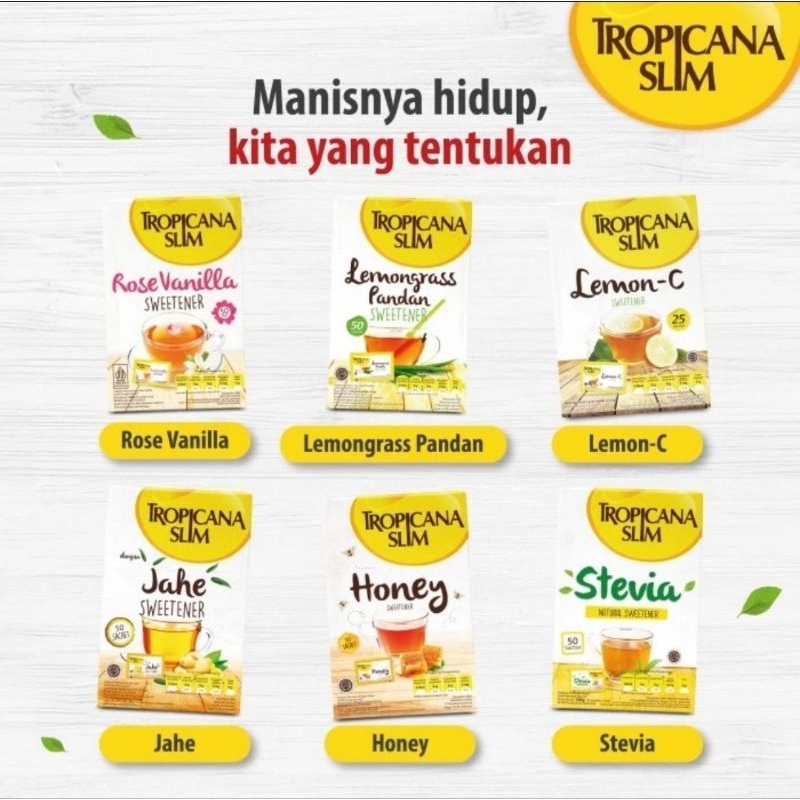 

Tropicana Slim Sweetener Gula Aren gula diet gula diabetes 50sachet