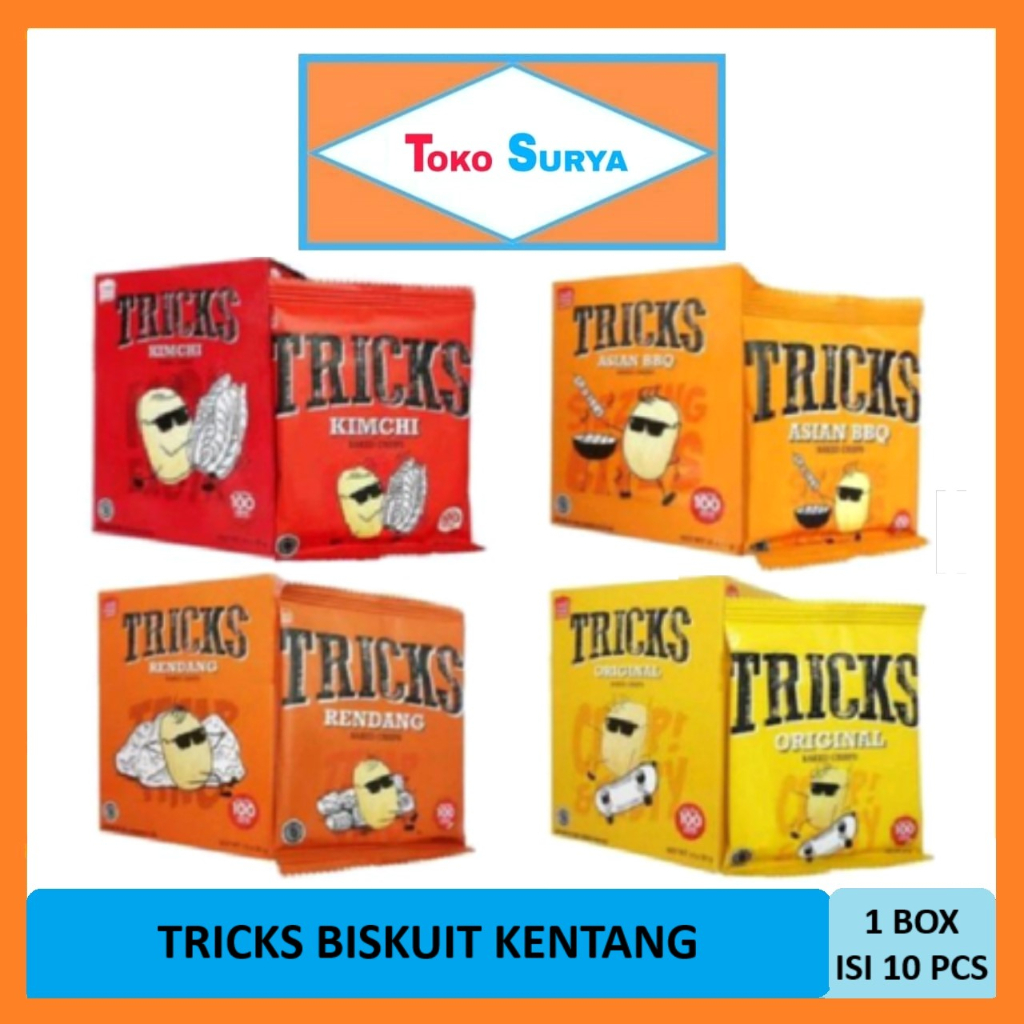 

Tricks Biskuit Kentang Original/Kimchi/Rendang/Asian BBQ 1 Box 10 Pcs x 12gr