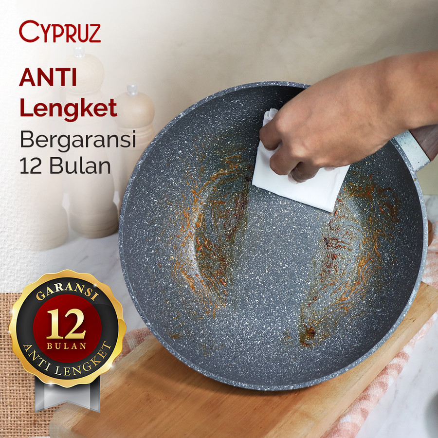 Cypruz Grey Marble Fry Wok / Wajan Penggorengan Anti Lengket Model Cekung