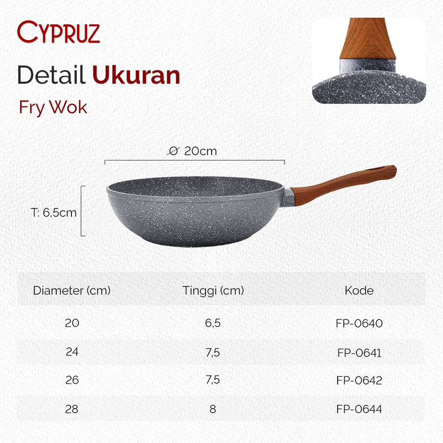 Cypruz Grey Marble Fry Wok / Wajan Penggorengan Anti Lengket Model Cekung