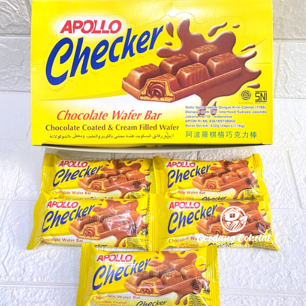 Apollo Checker Chocolate Wafer Bar Kemasan 1 Box Isi 24 Pcs x 18g