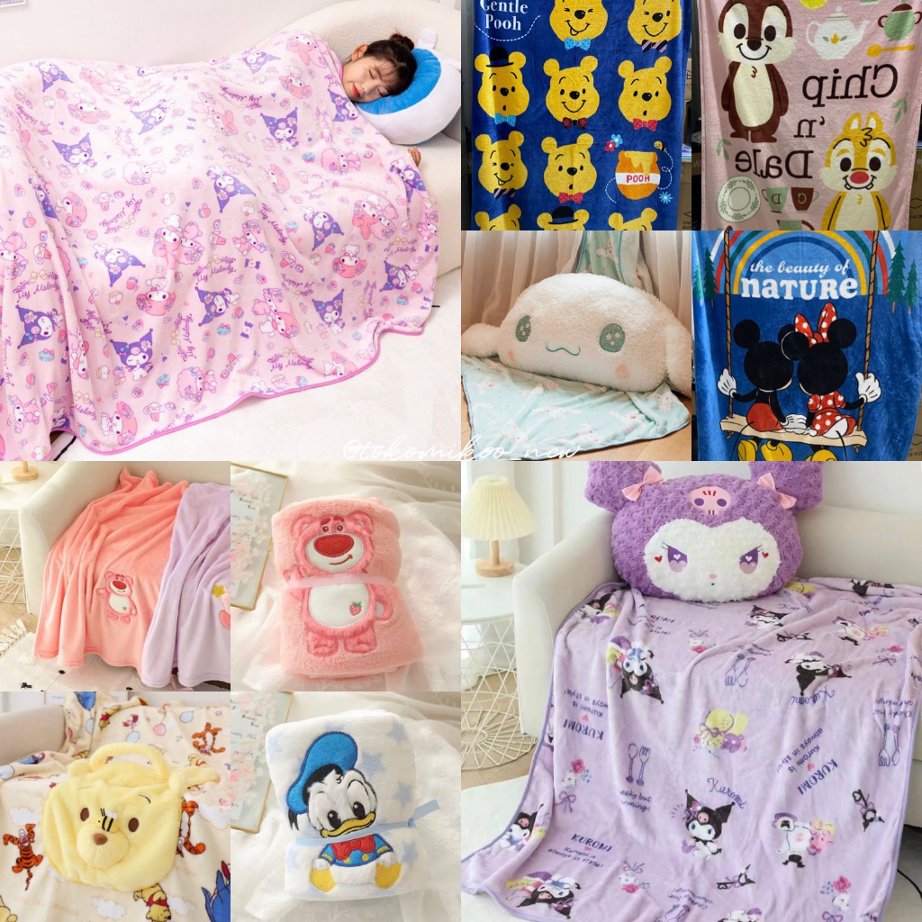 Balmut Sanrio / Selimut Aneka Karakter Kuromi Cinnamoroll Lotso Donald Snoopy Frozen Mickey Mouse Minnie Mouse Pooh Chip n Dale Toy Story