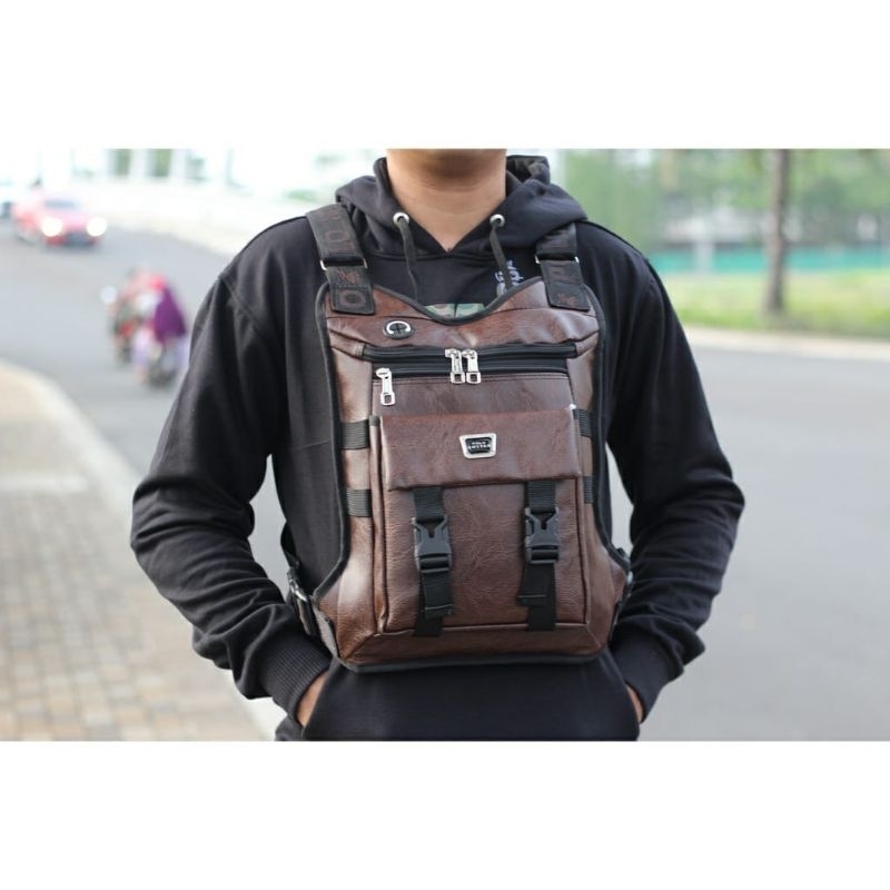 Tas Dada Kulit PU Leather Tactical Chest Bag Chest Rig Bag Tas Rompi Terbaru