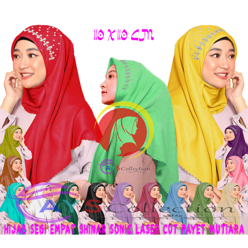 Hijab Segi Empat Shinar Sonic Laser Cut Payet Mutiara IMPORT / Kerudung Segi Empat Shinar Sonic Paye