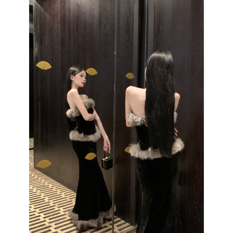 (READY JKT) HELIN SET FURRY PREMIUM HIGH QUALITY SUPER ELEGAN @XIAOMOON.ID