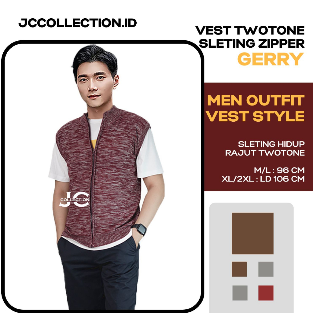 Rompi Vest Rajut seleting baju kerja Pria Knit Vest Zipper Gerry JCCollections