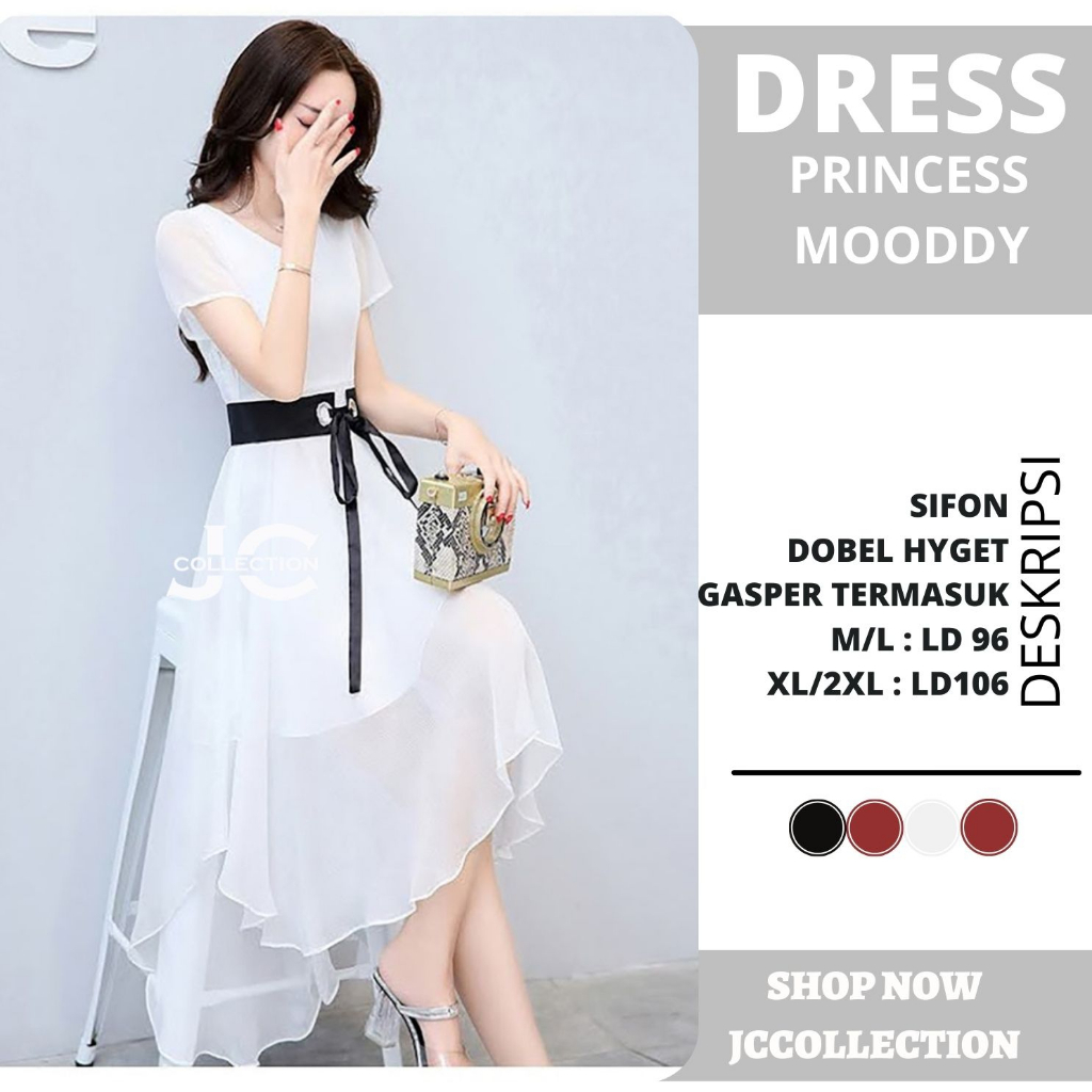 Midi Dress lengan pendek sifon Wanita Gaya Korea Mouddy / Dress Korea Murah JCCollections