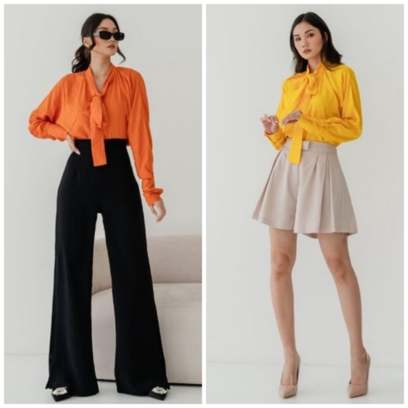 ⚡️CLEARANCE SALE ♡ PREMIUM ♡ ORIGINAL ! CATNISS BIG SIZE LONG SLEEVE NECK TIED PLAIN BUTTON SHIRT / ATASAN KEMEJA LENGAN PANJANG POLOS JUMBO ADEM ( BUSUI FRIENDLY )