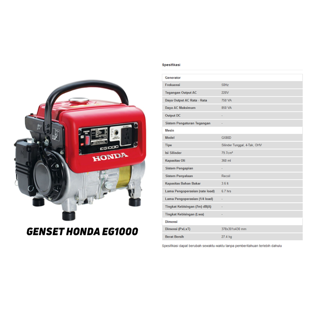 Mesin Generator Set Genset Honda EG1000