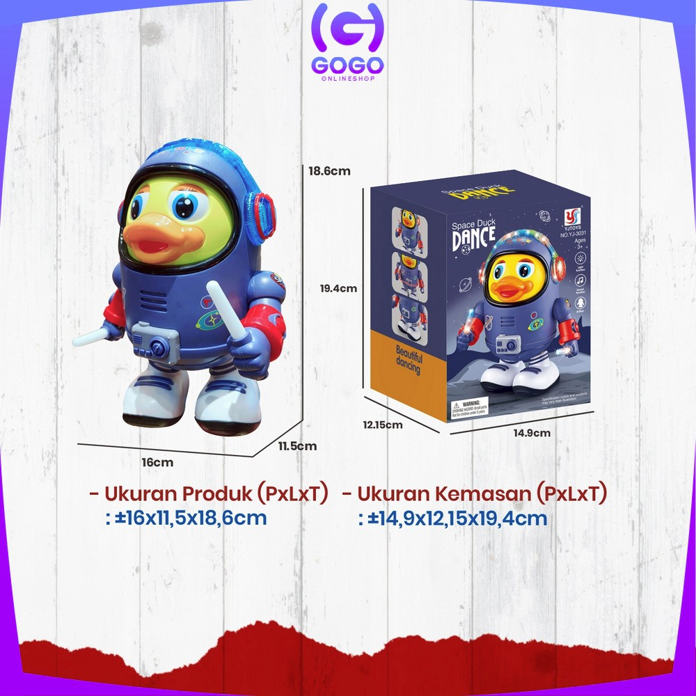 GOGO-M311 Mainan Anak Bebek Astronot Joget Robot Menari Ada Lampu + Musik / Dancing Robot Joget Space Duck Dance Kids / Mainan Bebek Luar Angkasa