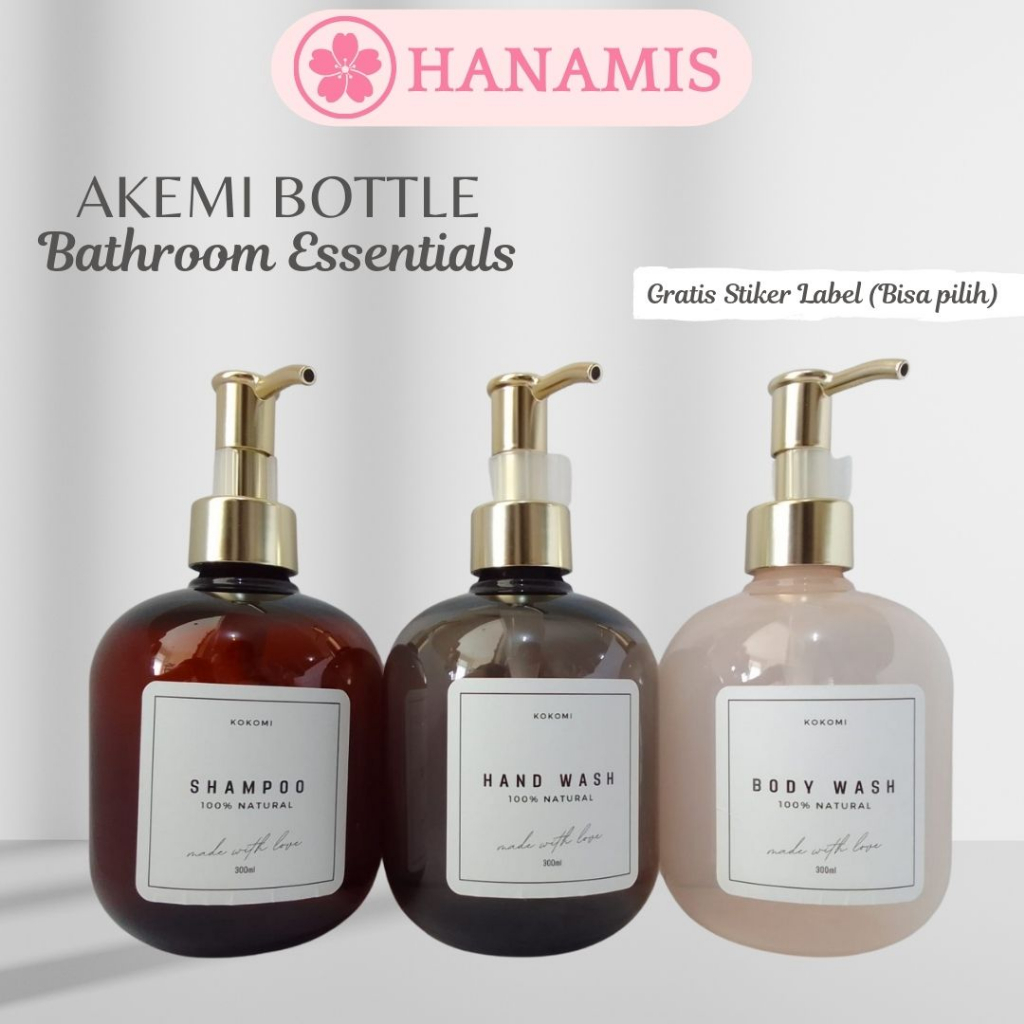 Botol Sabun Aesthetic AKEMI Botol Refill Sabun Cair 300ml Dapat Stiker Label Botol Refillable